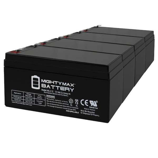 Mighty Max Battery ML3-12 - 12V 3AH SLA Battery for VISION CP1232 TEMPEST TR32-12 4 Pack ML3-12MP4519